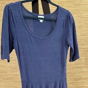 🌀 LuLaRoe Nicole Dress (S) Blue Fit & Flare Stretch Knit Casual Modest Style 🌀